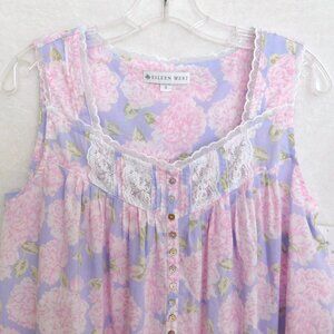 NWT Eileen West Nightgown S Sleeveless Short 100% Cotton Lawn Purple Pink $68
